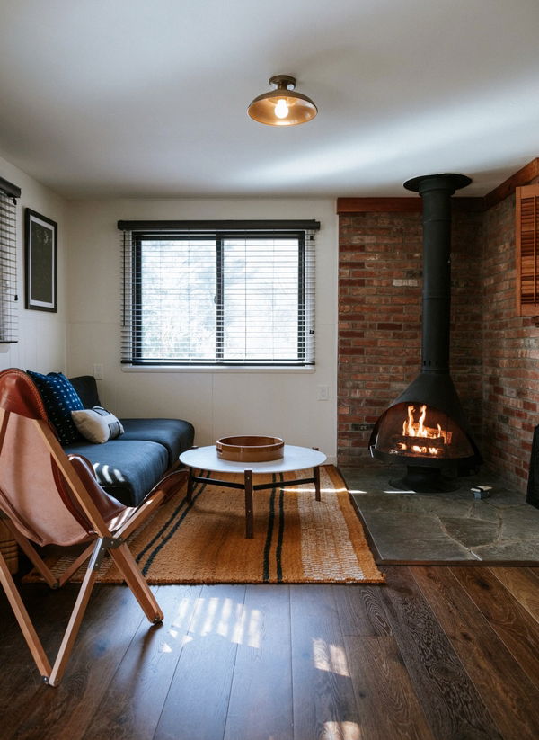 Stylish mid-century modern room interior at The Leeway boutique hotel in the Catskills